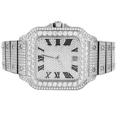 Stainless Steel Bezel White Tone Iced Out Moissanite Mens Watch