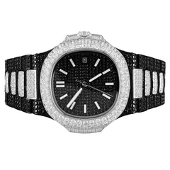 Mens Stainless Steel Black Iced out AAA CZ Diamond Automatic Movement Hip Hop Watch Bust Down Fully Icy Marker Dial Watch Handmade Gift Box