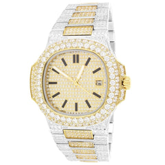 Stainless Steel Mens Iced Out 14K Gold Two Tone Automatic Movement Hip Hop Fully Bust Down Custom AAA CZ diamond Watch Handmade